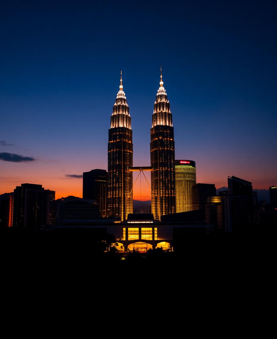 Panorama Kuala Lumpur dengan Menara Petronas saat senja